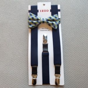NEW Blue/Green Bow Tie with Suspenders Set